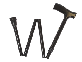 Walking Stick - Aluminium T Handle, Folding, Black, Small
